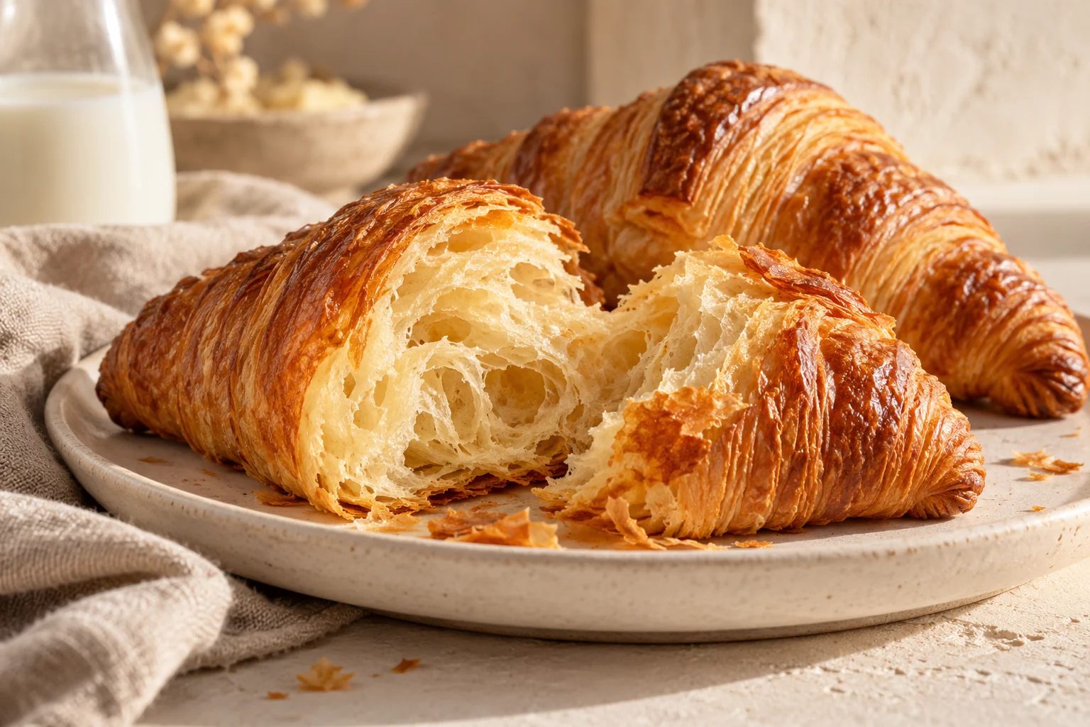 Croissant desfăcut, cu straturi fine și miez aerat
